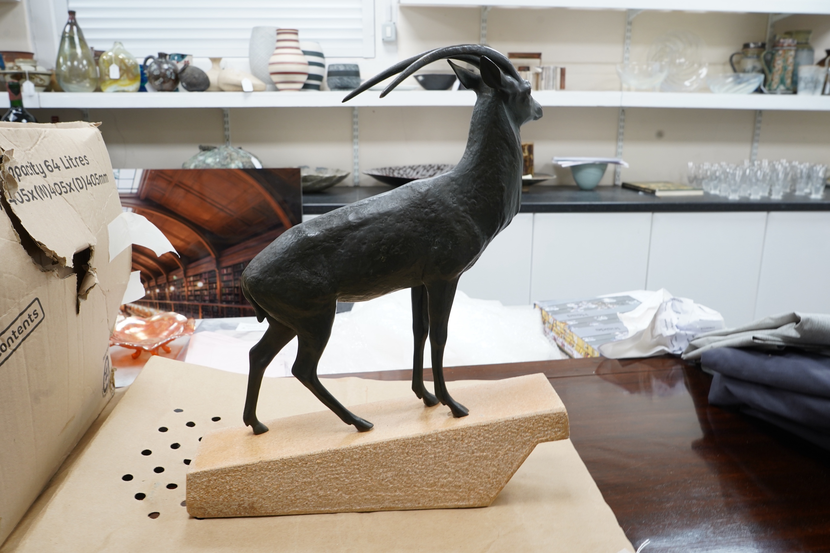 Max Le Verrier - Bronze Oryx on stand, 40.5cm wide x 48cm high